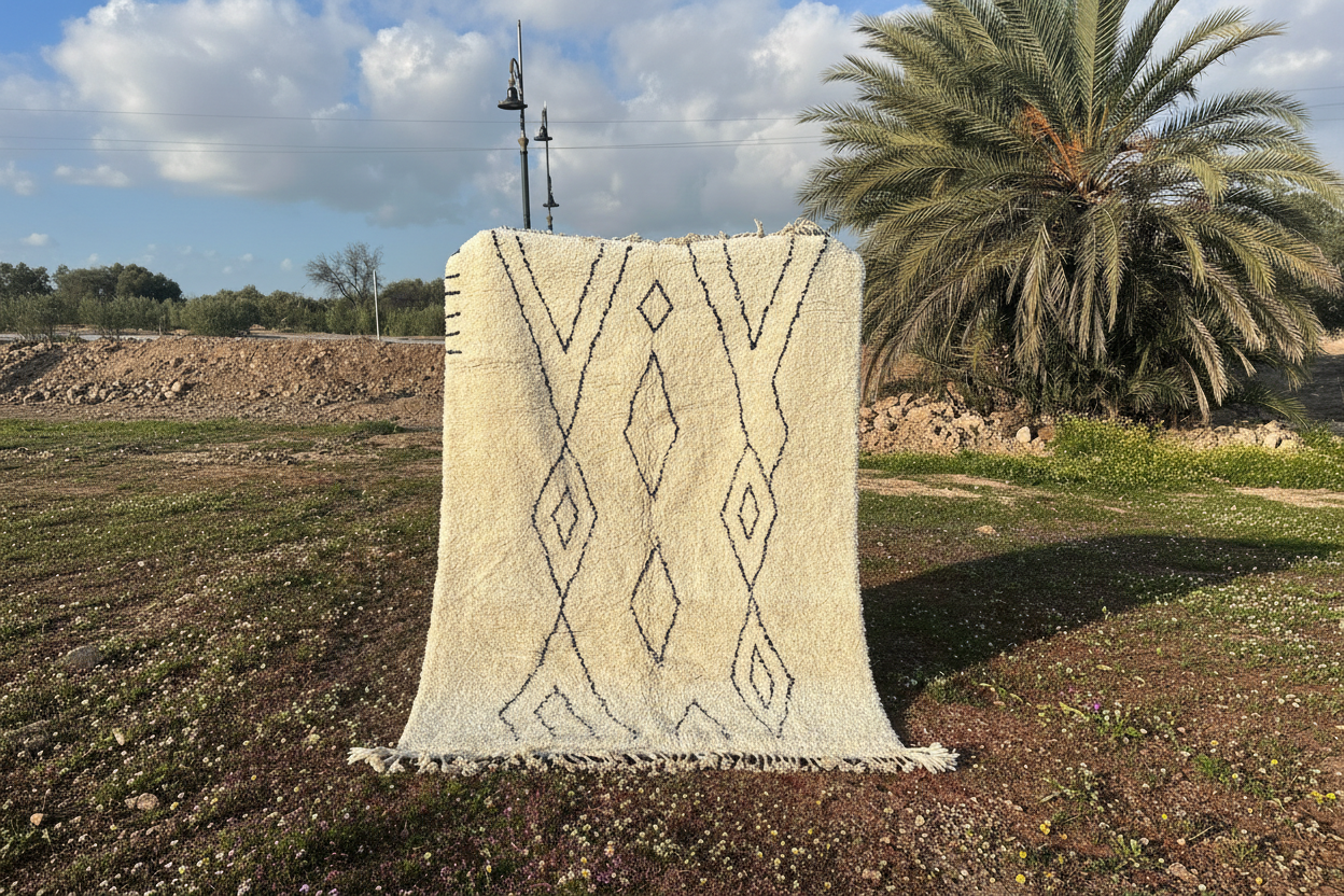 Beni Ourain Rug - White & Black Geometric Pattern