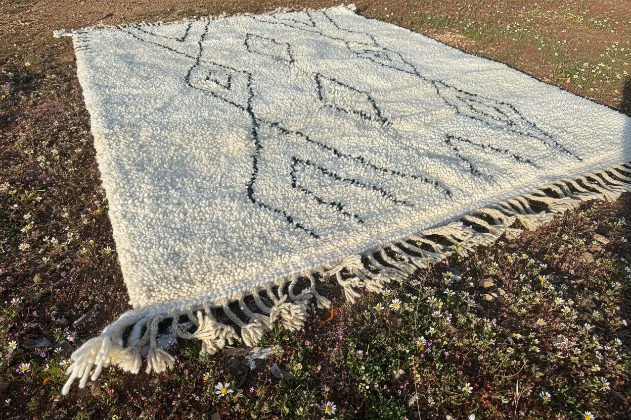 Beni Ourain Rug - White & Black Geometric Pattern