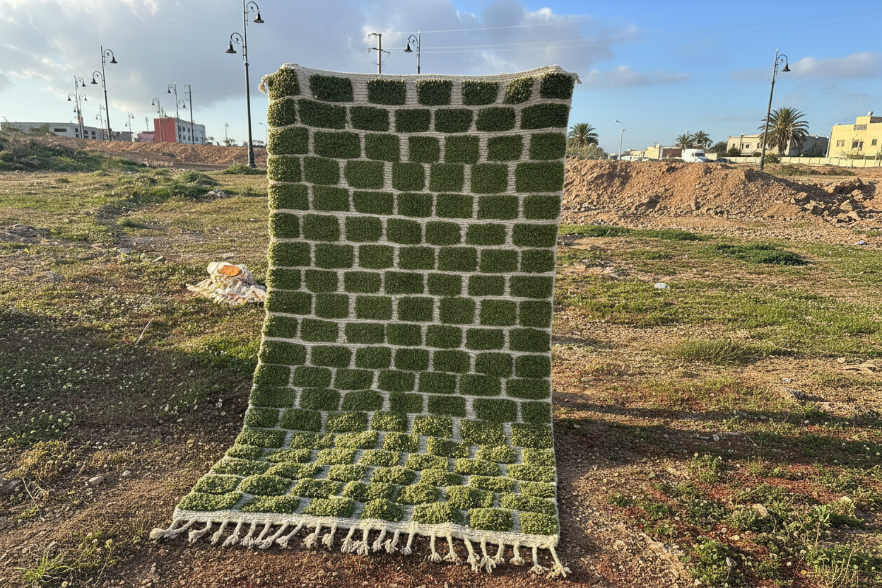 Beni Ourain Rug - Green Geometric Pattern
