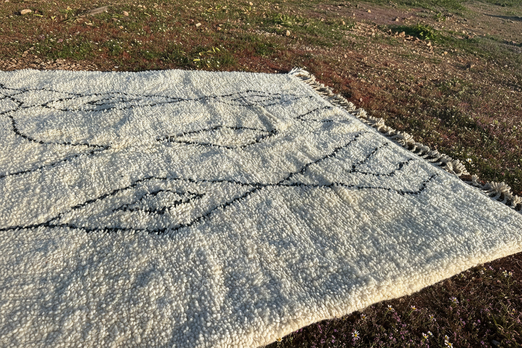 Beni Ourain Rug - White & Black Geometric Pattern