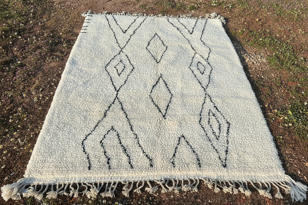 Beni Ourain Rug - White & Black Geometric Pattern