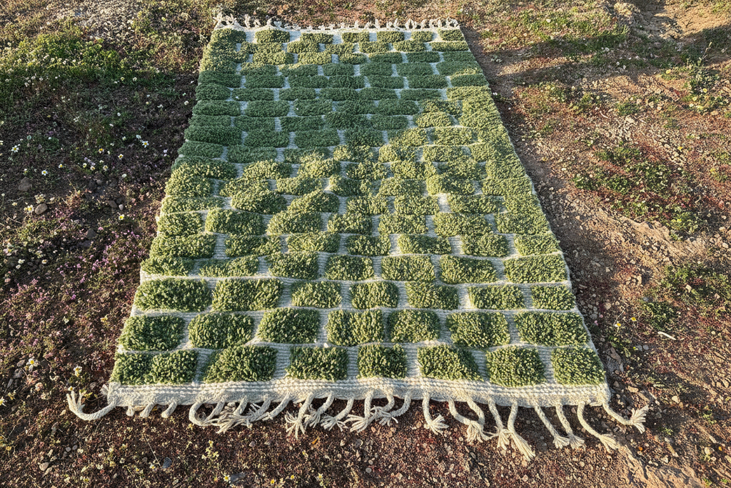 Beni Ourain Rug - Green Geometric Pattern