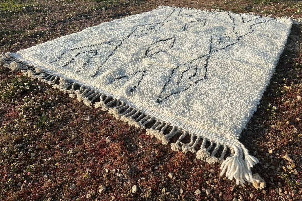 Beni Ourain Rug - White & Black Geometric Pattern