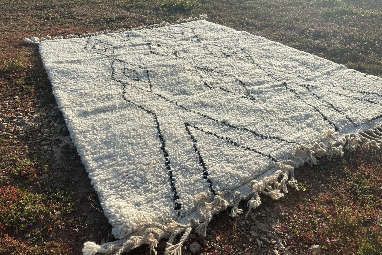 Beni Ourain Rug - White & Black Geometric Pattern
