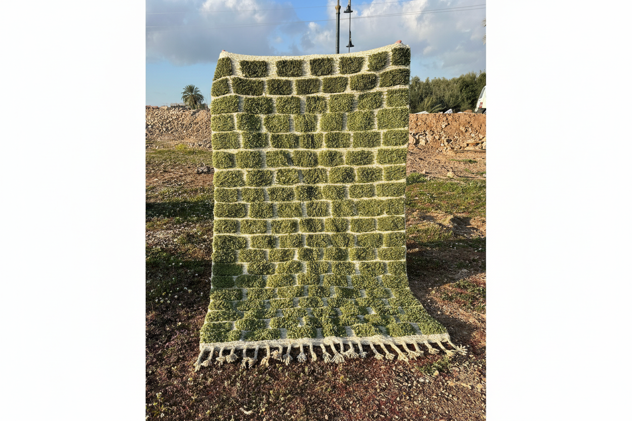 Beni Ourain Rug - Green Geometric Pattern