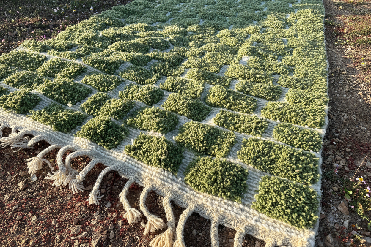 Beni Ourain Rug - Green Geometric Pattern