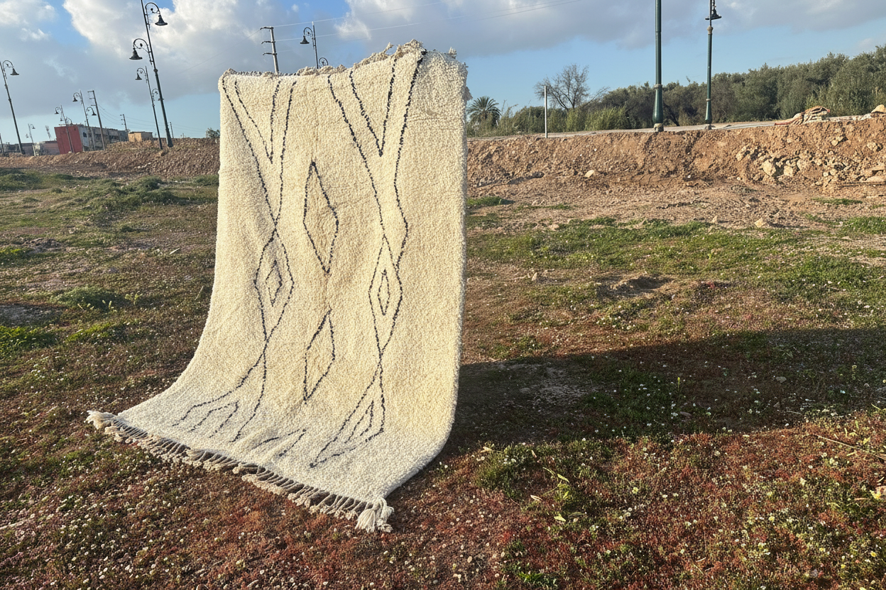 Beni Ourain Rug - White & Black Geometric Pattern