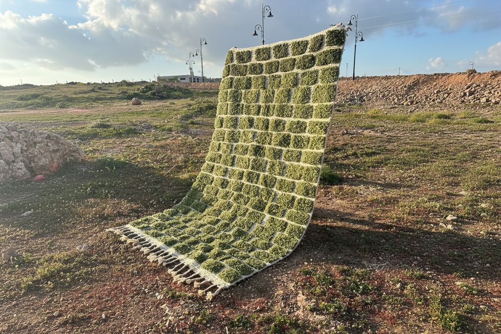Beni Ourain Rug - Green Geometric Pattern