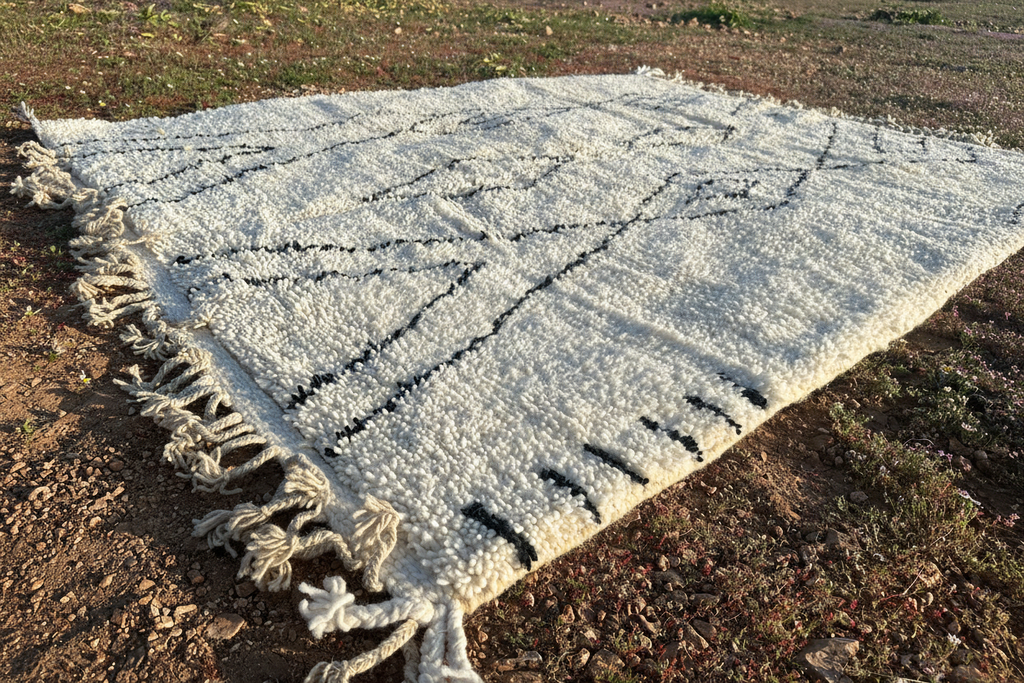 Beni Ourain Rug - White & Black Geometric Pattern