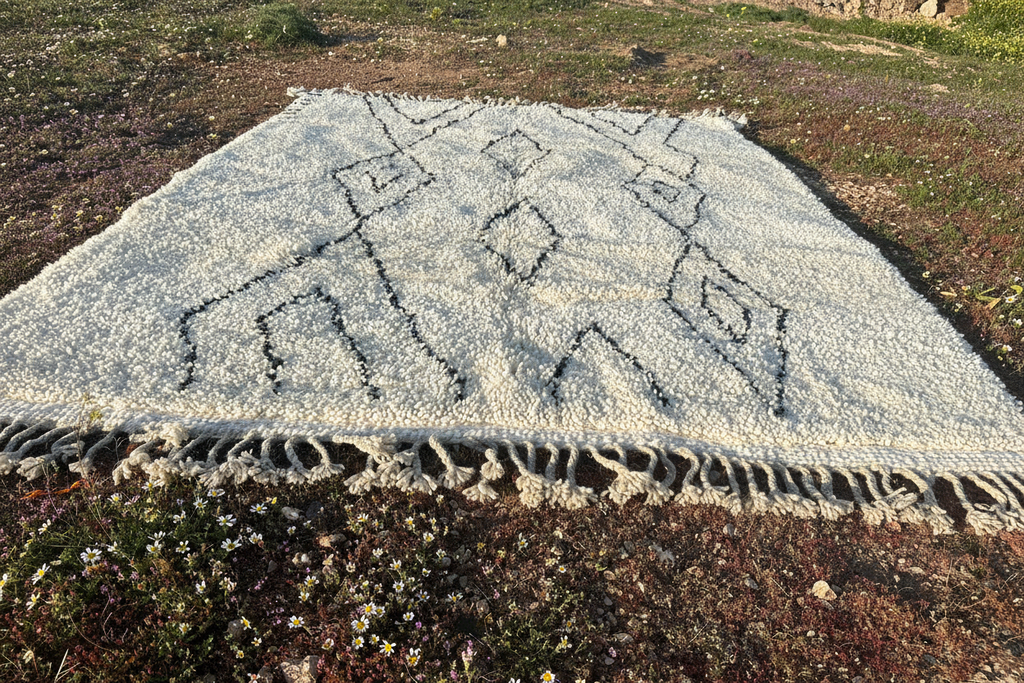 Beni Ourain Rug - White & Black Geometric Pattern